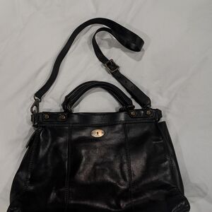 Vintage Fossil Black Leather Shoulder Bag
